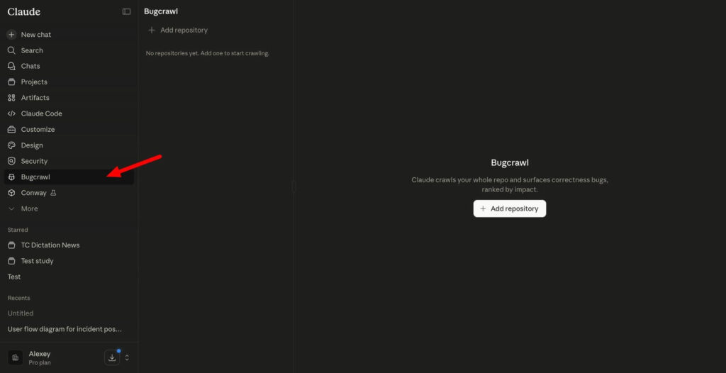 Interface do Claude Code mostrando o recurso Bugcrawl em teste