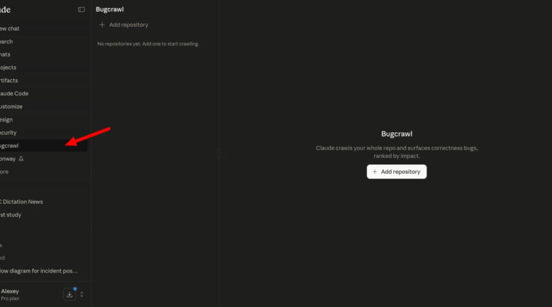 Interface do Claude Code mostrando o recurso Bugcrawl em teste