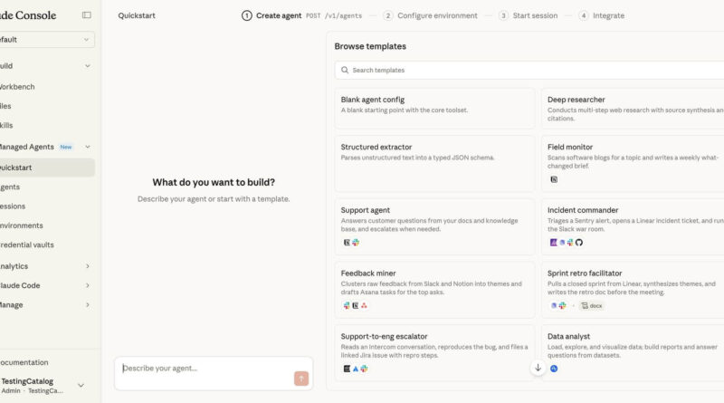 Interface da Claude Platform mostrando o painel de controle dos Claude Managed Agents, com visual moderno e elementos técnicos detalhados
