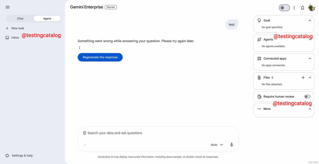 Painel da interface de tarefas do Agent mostrando campos de meta, aplicativos e revisão humana