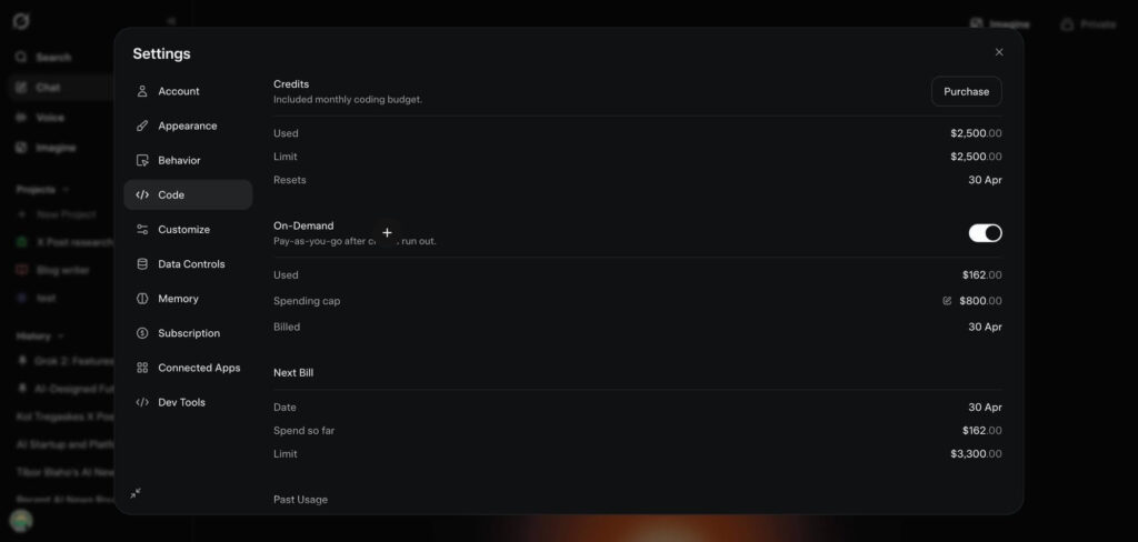 xAI prepara sistema de créditos para Grok Build 1 Interface do Grok Build - nova ferramenta de codificação da xAI com sistema de créditos