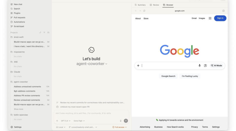 Interface Codex Superapp com novo painel de visualização e navegação web