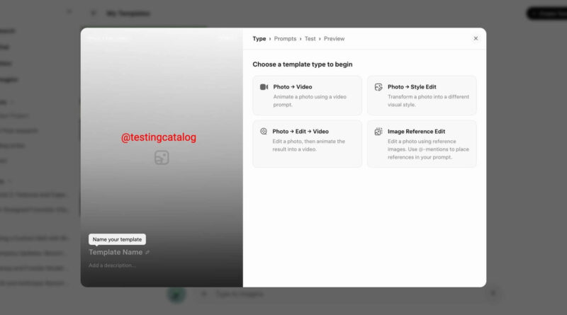 Interface do Grok com Imagine Templates em exibição