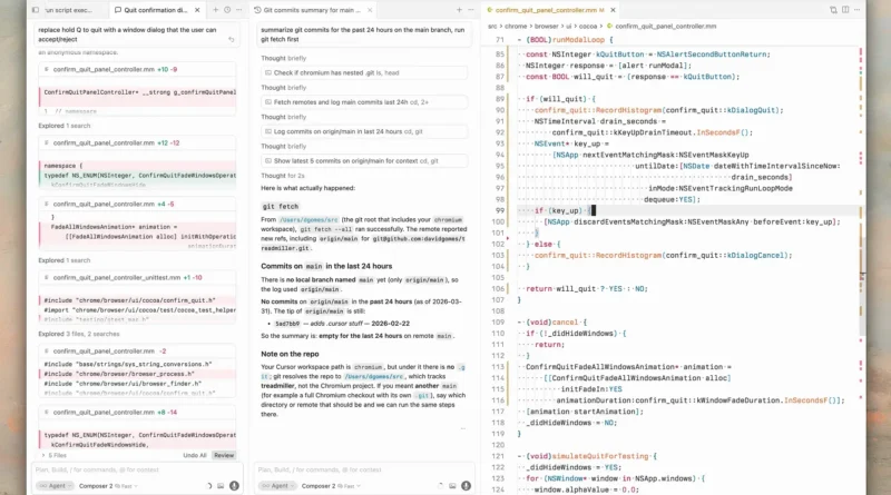 Interface do Cursor 3 com abas de agentes e modo de design