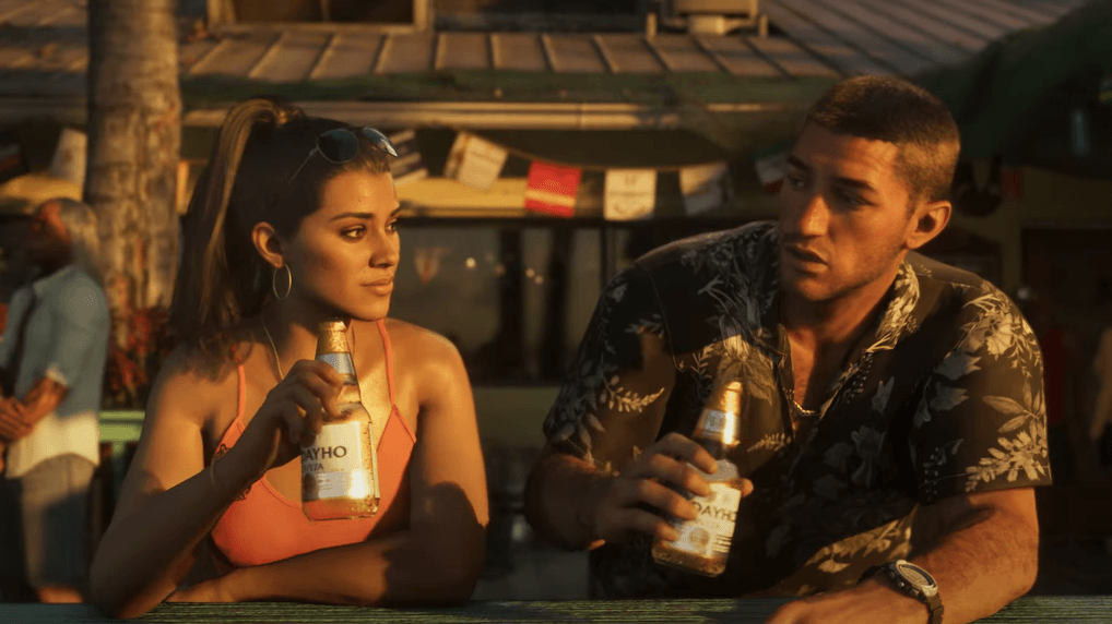 Hackers ameaçam divulgar dados do GTA 6 após ataque à Rockstar 1 Imagem de personagens do GTA 6 segurando garrafas, representando os protagonistas Lucia e Jason