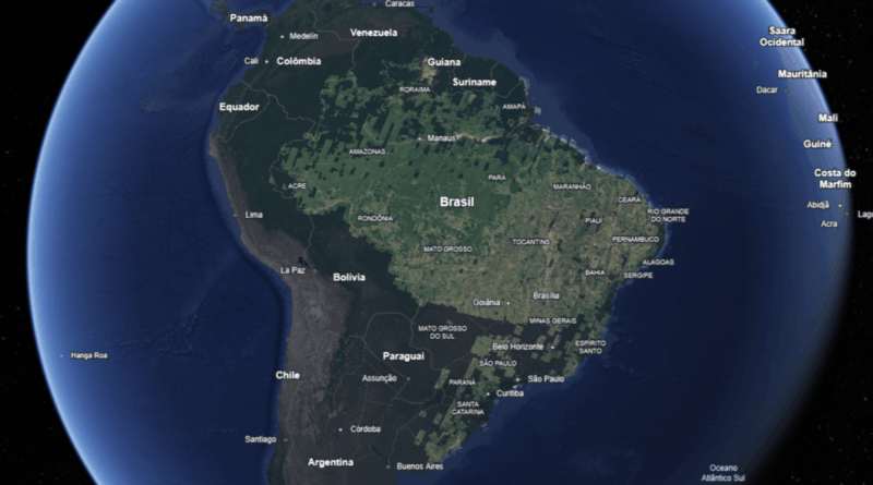 Captura de tela do Google Earth com camadas atualizadas do Brasil