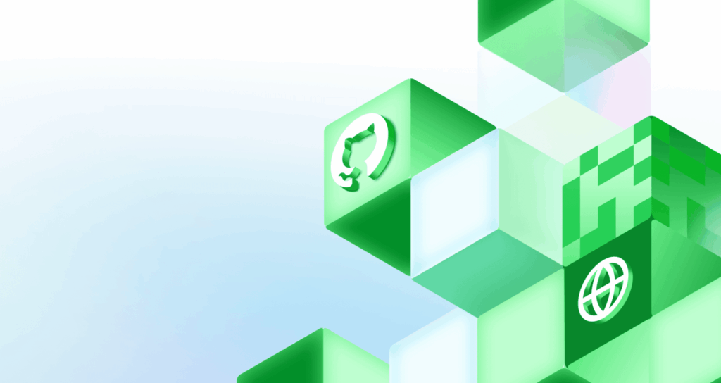GitHub Copilot terá cobrança por uso com AI Credits 3 Geometric blocks featuring the GitHub invertocat logo and a web icon in a decorative background.