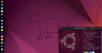 Ilustração do Ubuntu Linux com emojis e logotipo do Tecnoblog