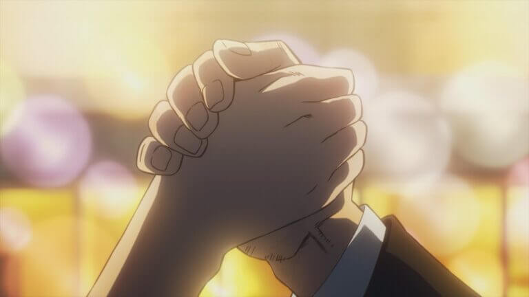 Cena do episódio final de My Hero Academia: More com Deku e Ochaco após o timeskip