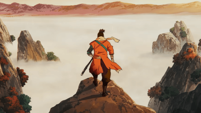 Arte principal Sekiro No Defeat, visual cinematográfico, tons vermelhos e névoa de guerra.