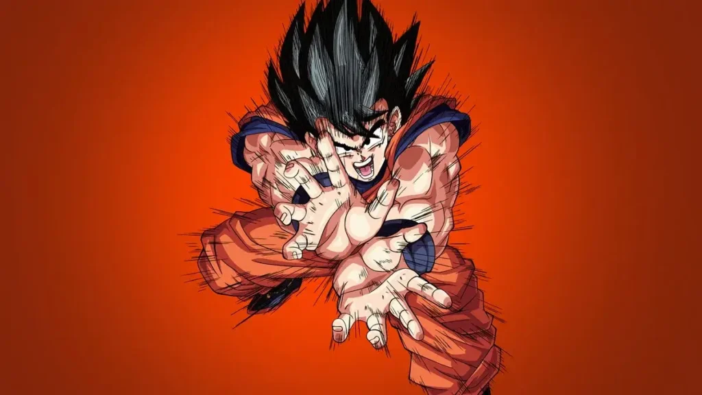 Goku durante batalha em Dragon Ball Z, arte da Toei Animation