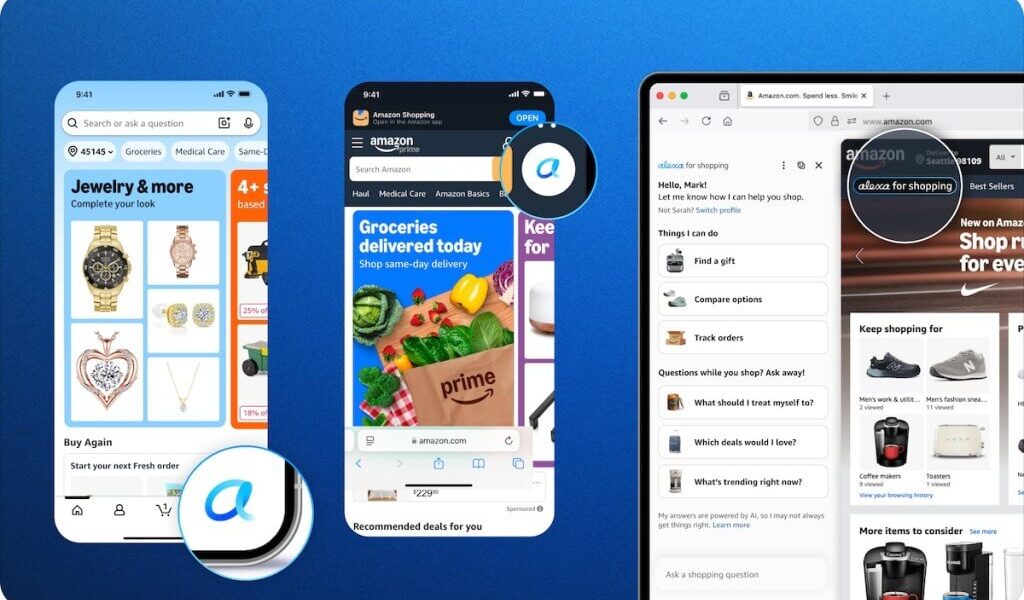 Interface do Alexa para Compras no desktop, powered by Amazon Alexa+
