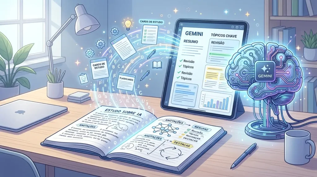 Estudante usa o aplicativo Gemini do Google para digitalizar anotações manuscritas e criar guia de estudo inteligente