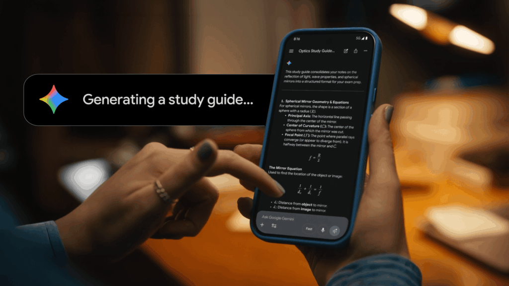 Digitalize suas anotações com a IA Gemini do Google 3 Estudante usa o aplicativo Gemini do Google para digitalizar anotações manuscritas e criar guia de estudo inteligente