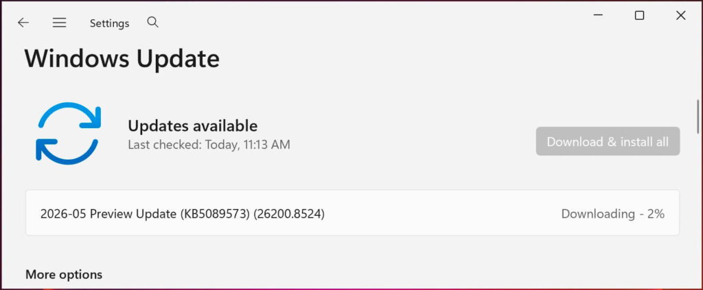 KB5089573 preview update screenshot