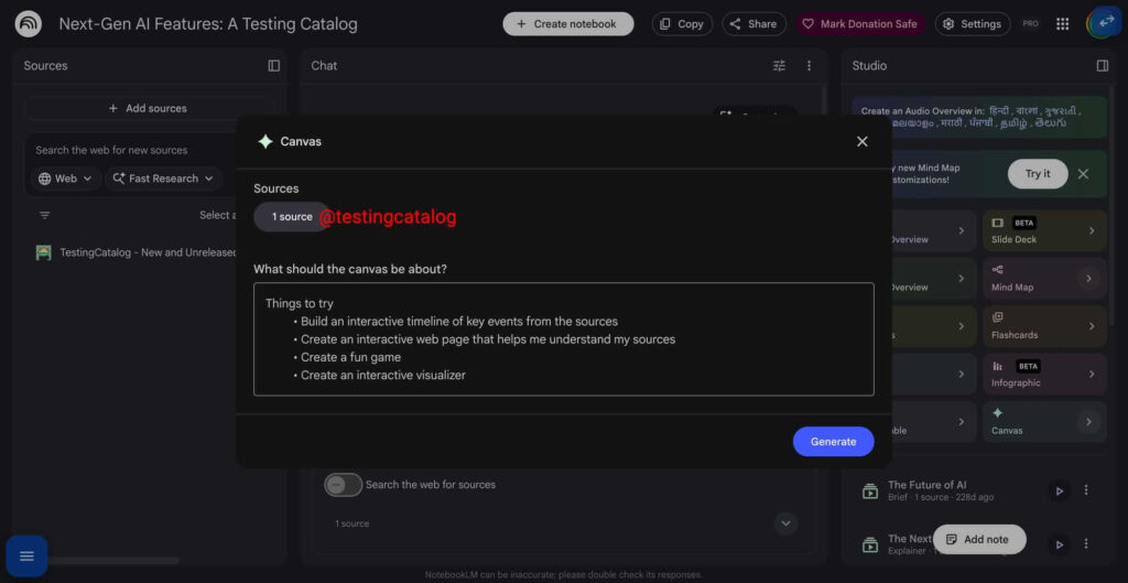 NotebookLM ganhará 3 recursos que podem mudar a plataforma 7 Canvas do NotebookLM em desenvolvimento