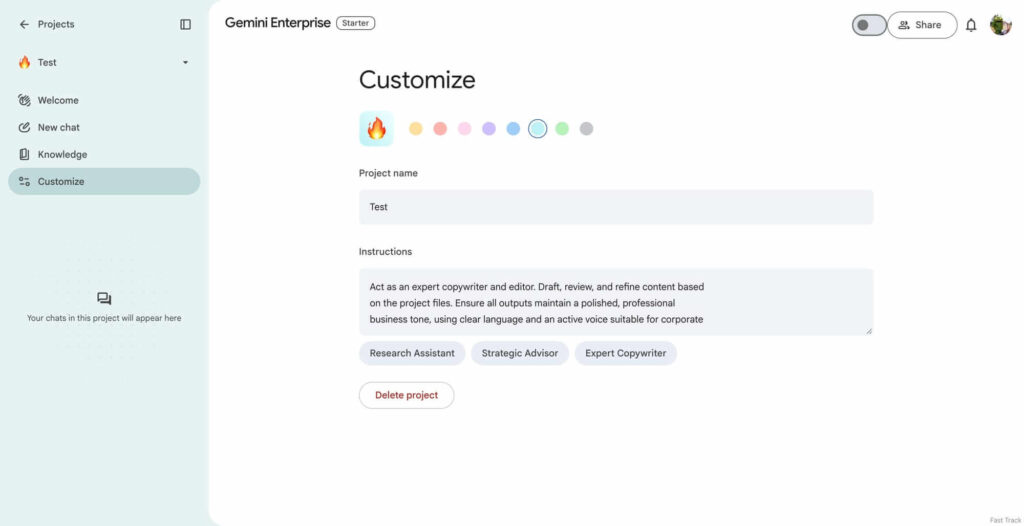 Painel de controle Gemini for Business