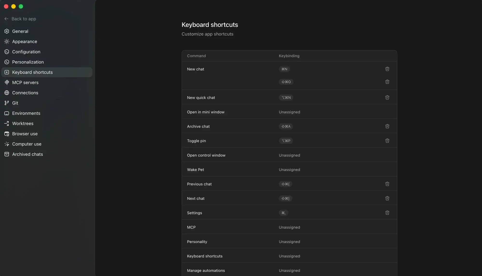 Painel de conexões do Codex com opção SSH habilitada