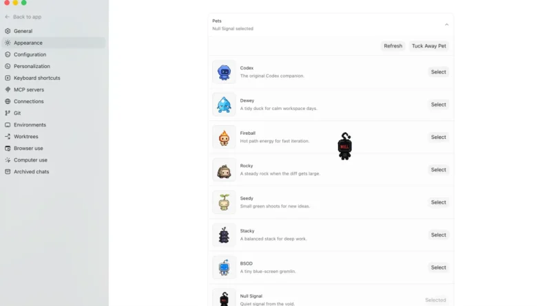 Exemplo de pet Minty criado no OpenAI Codex
