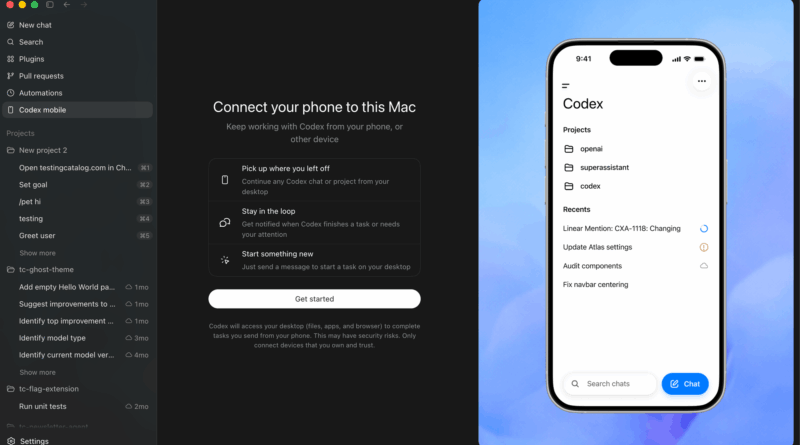 Codex no ChatGPT mobile em iOS e Android com visualização em tempo real