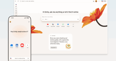 Copilot no Edge: Interface do Microsoft Edge mostrando o Copilot com ferramentas de voz, visão e escrita integradas