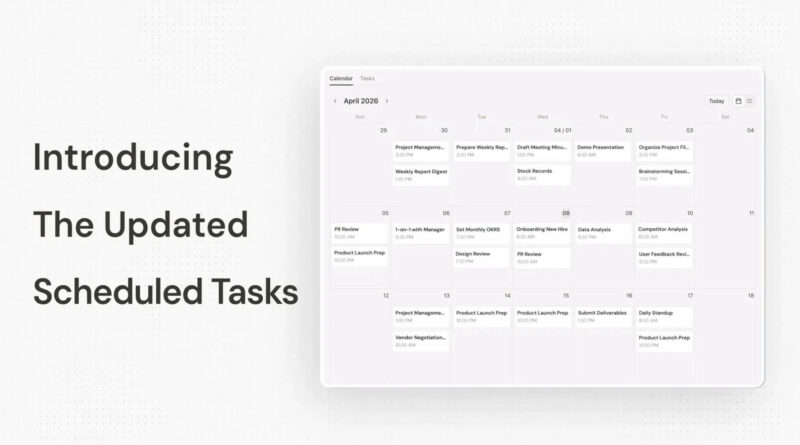 Manus AI lança Scheduled Tasks 2.0 com automação avançada 1 Interface da Manus AI mostrando o painel do Scheduled Tasks 2.0 com calendário de automações