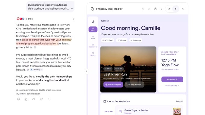 Demonstração do recurso de construção de miniapps dentro do Google Search