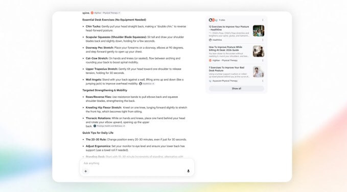 Interface da nova busca com IA do Google