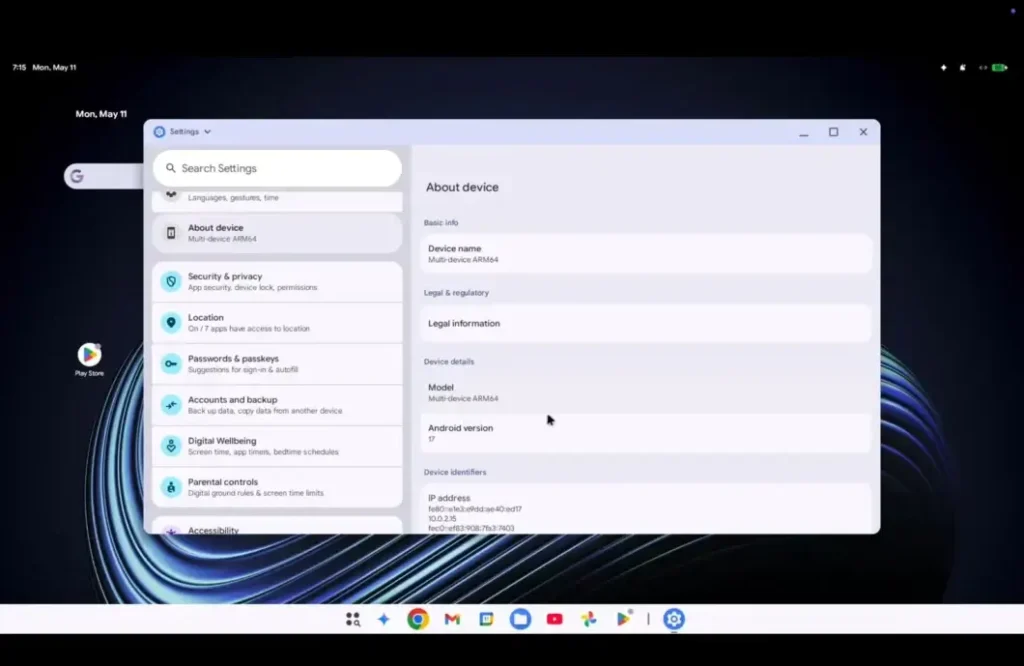 Interface do Aluminium OS mostra integração Android e ChromeOS.