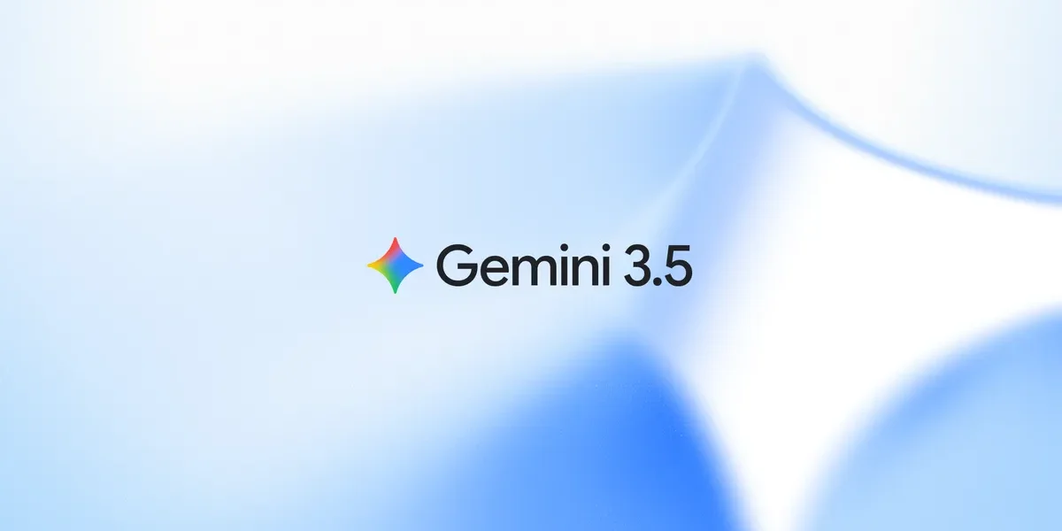 Logo colorido do Gemini 3.5 sobre fundo azul abstrato, representando a nova geração dos modelos de IA do Google.