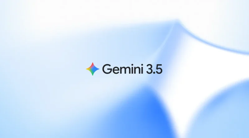 Logo colorido do Gemini 3.5 sobre fundo azul abstrato, representando a nova geração dos modelos de IA do Google.