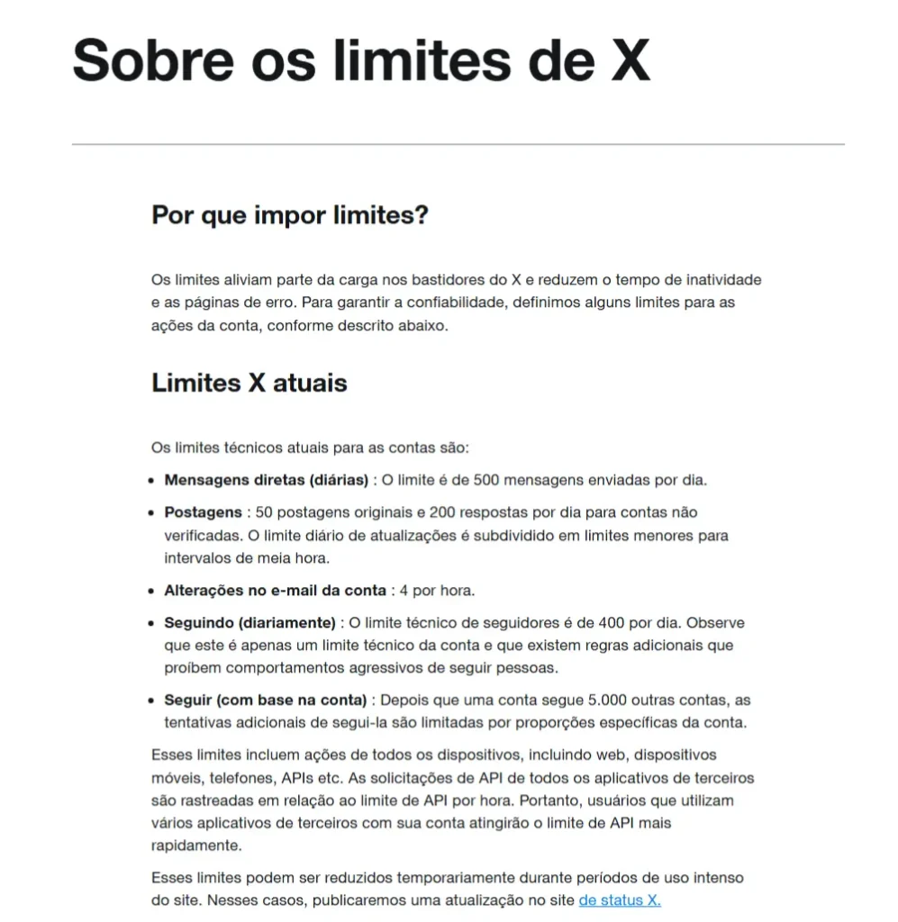 Captura de tela mostrando limite de publicações diárias exibido pelo X