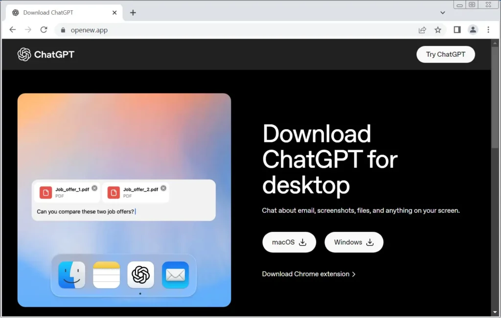 Site falso de download do ChatGPT distribuindo malware