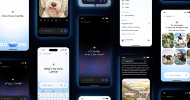 Interface do app Gemini com o novo design Neural Expressive, mostrando tela de chatbot e visual colorido