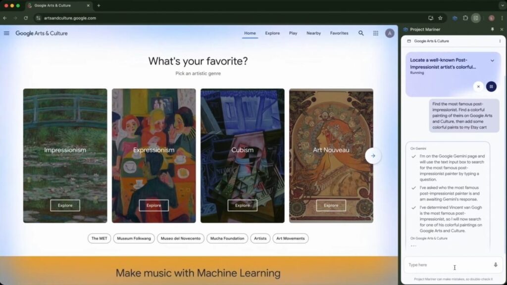 Google encerra Project Mariner, IA que navegava por você 2 Demonstração do Project Mariner mostrando IA navegando em páginas da web