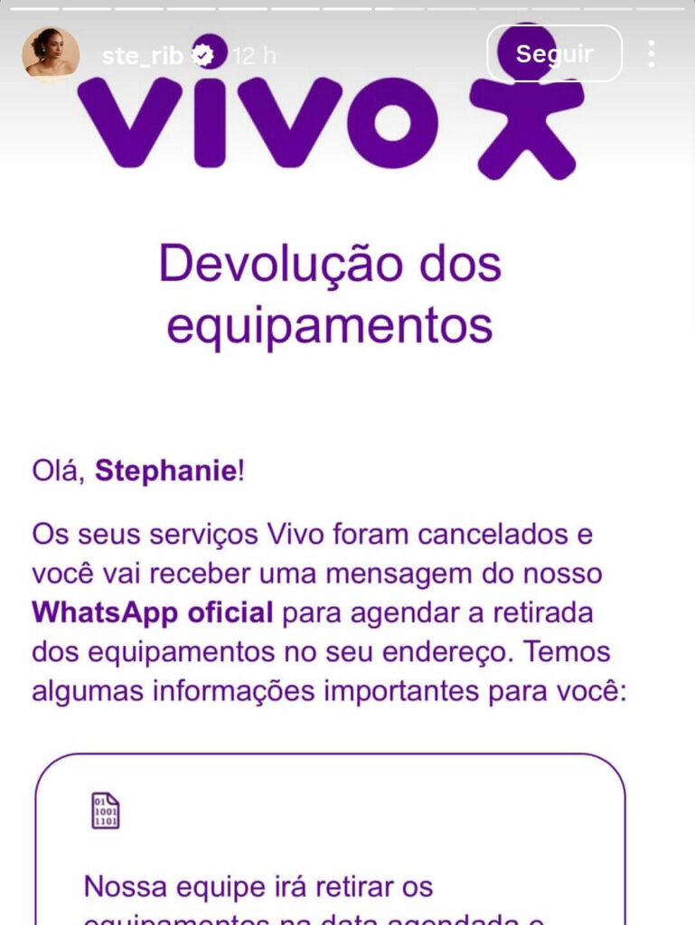 Comprovante ou print da denúncia feita por Stephanie Ribeiro no Instagram