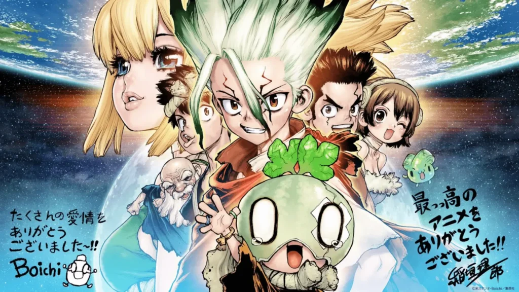 Ilustração oficial celebra o encerramento de Dr. Stone após sete anos