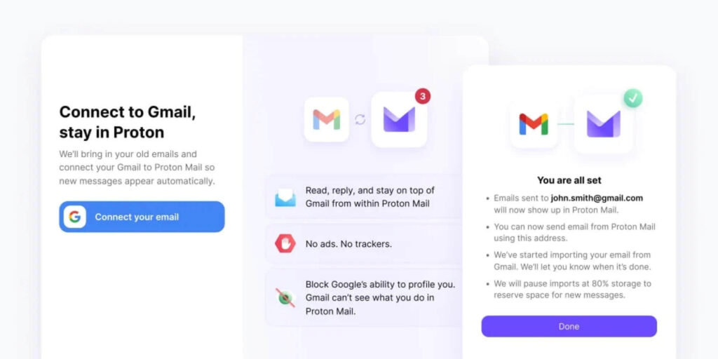 Proton Mail permite enviar e-mails pelo seu endereço do Gmail 3 Interface do Proton Mail integrando contas Gmail de forma criptografada