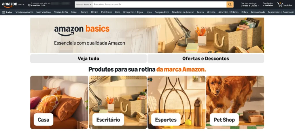 Amazon Basics no Brasil: itens e vantagens 3 Loja da Amazon Basics no Brasil com categorias de produtos e ofertas