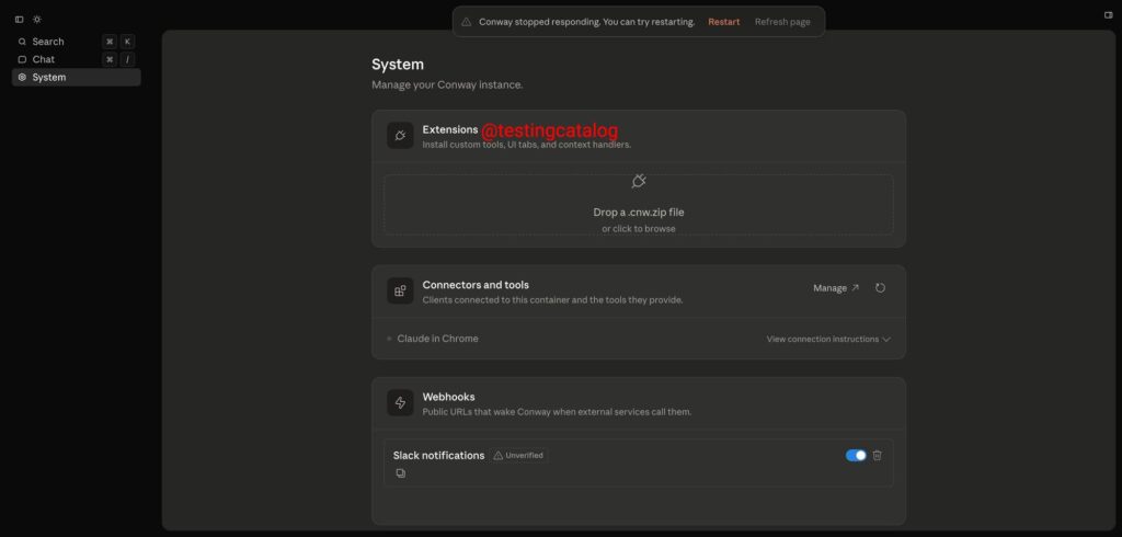 Anthropic prepara grande expansão do Claude com agentes, memória inteligente e novas ferramentas 7 Interface em desenvolvimento do Conway para Claude