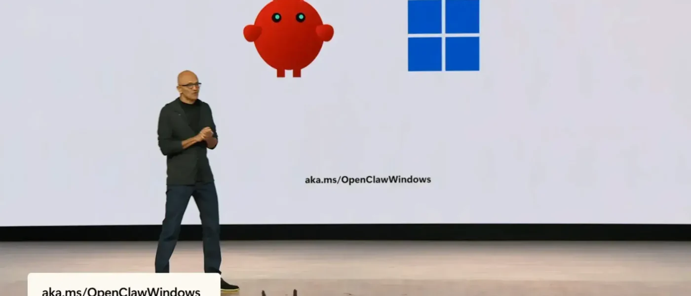 Painel do Microsoft Build 2026 apresentando novos modelos de IA, incluindo MAI-Thinking-1 e MAI-Code-1-Flash.