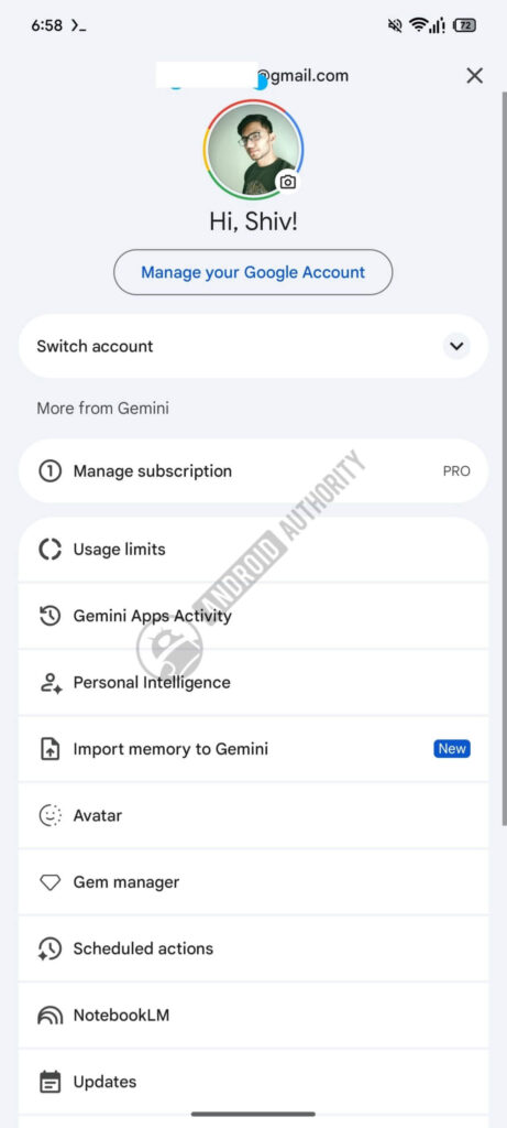 Menus da Play Store e Gemini com muitos atalhos no Android