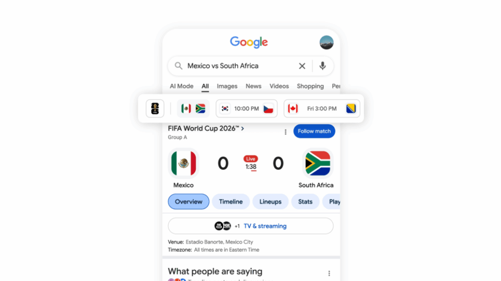 Google Copa do Mundo exibe placar ao vivo e dados da partida na Busca