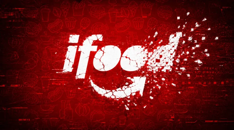 Logotipo do iFood em um fundo tecnológico após incidente de segurança