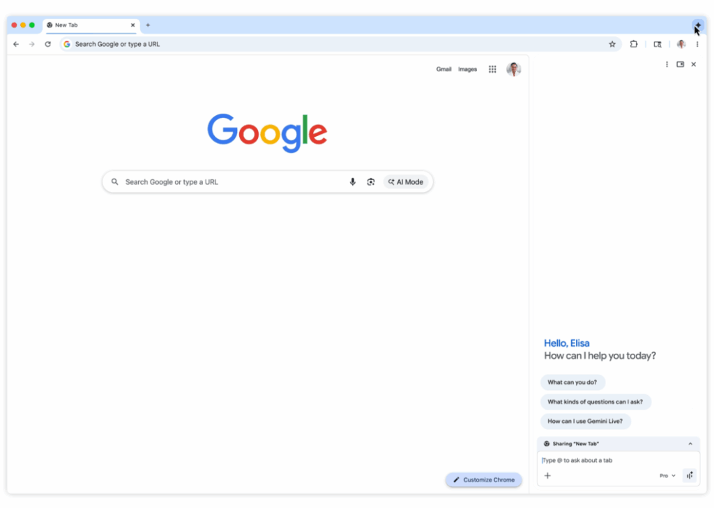 Gemini no Chrome chega ao Brasil com painel lateral 3 Painel lateral do Gemini no Chrome com recursos de navegação por IA