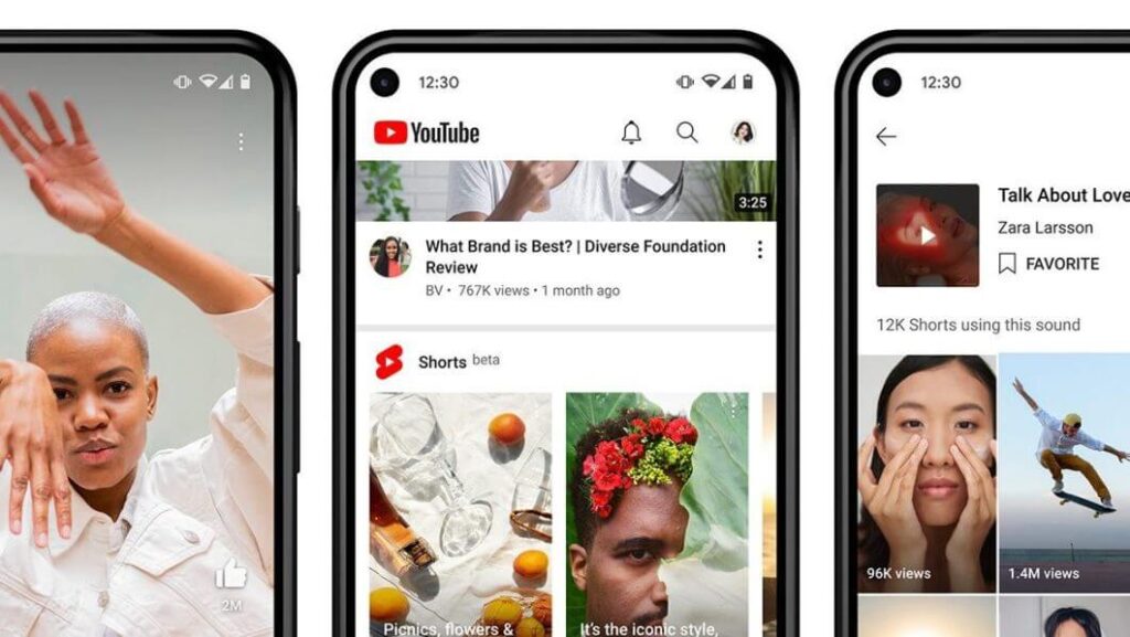 YouTube Shorts em celular com interface de vídeos curtos e recomendações