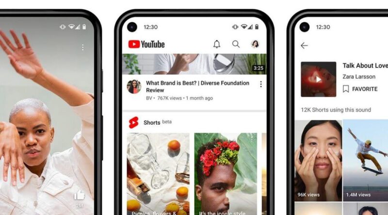 YouTube Shorts em celular com interface de vídeos curtos e recomendações