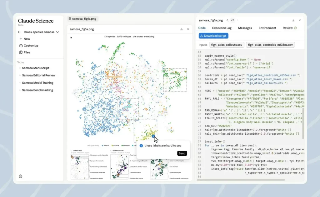 Claude Science: app da Anthropic para pesquisa 1 Claude Science da Anthropic em bancada de pesquisa com IA científica