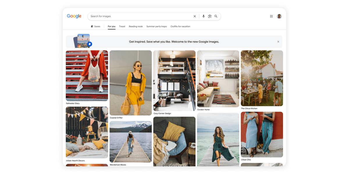 Google Imagens com redesign estilo Pinterest, feed personalizado e descoberta visual