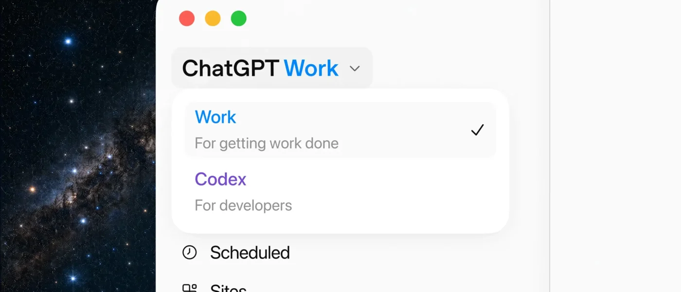 ChatGPT Trabalho no app desktop com Codex, tarefas agendadas e Sites